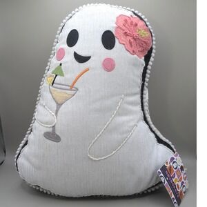 Novogratz Throw Pillow Embroidered Ghost Martini Glass Cocktail New With Tags